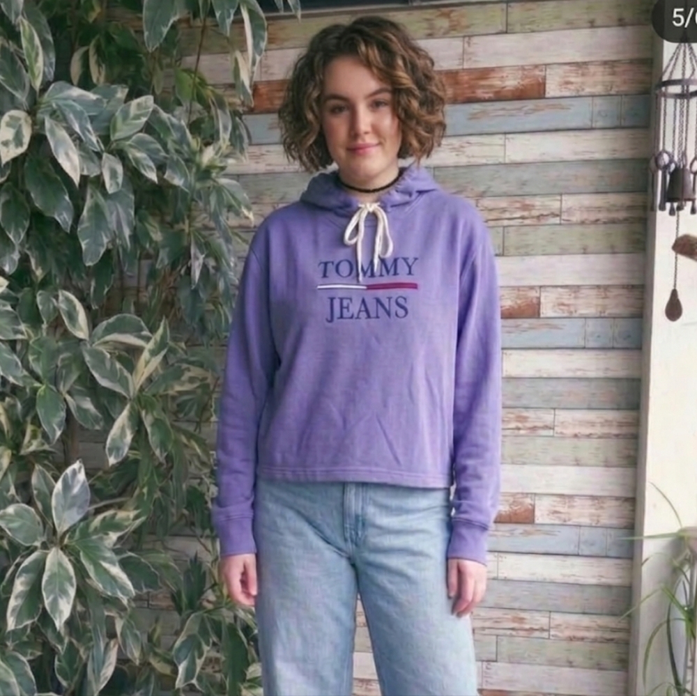 NWT Tommy Jeans Purple Crop Hoodie Top  Sz Lg